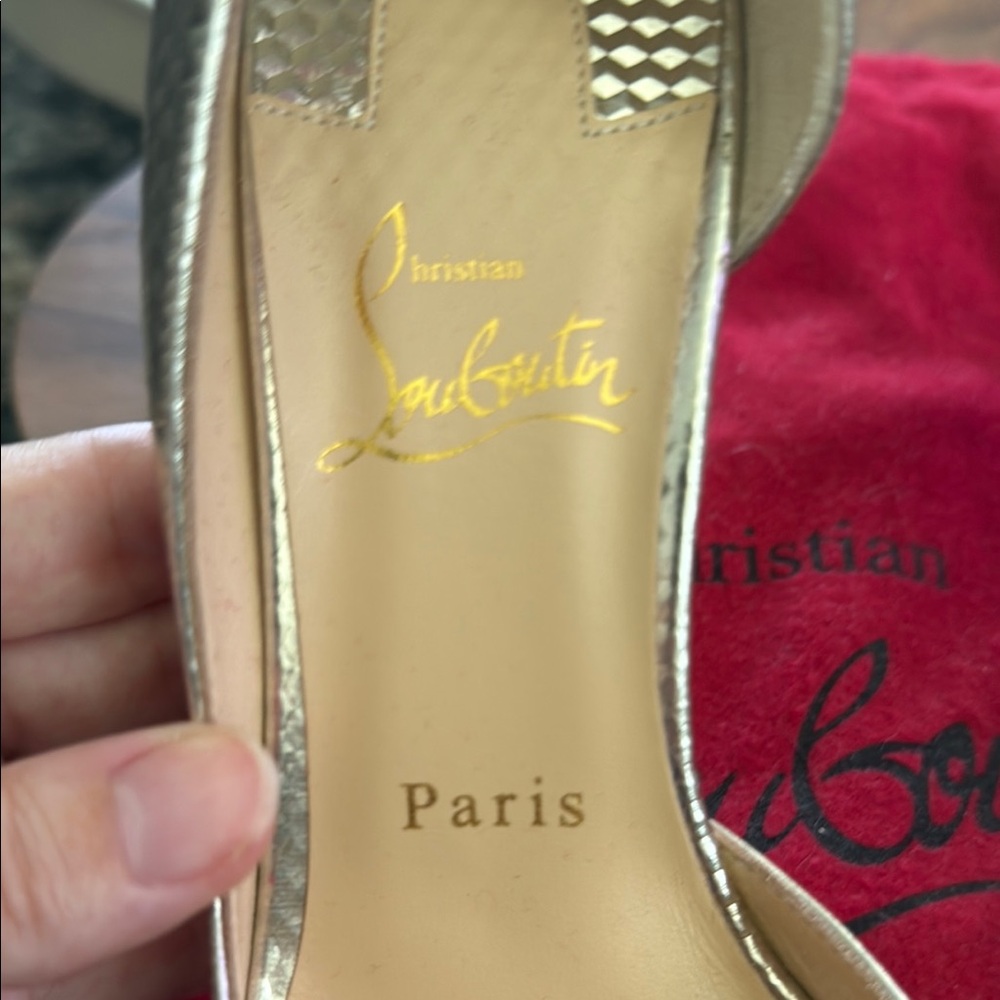 Christian Louboutin Gold Women's Pumps D’Orsay Iriza mid heel red bottoms 7 - Picture 4 of 7